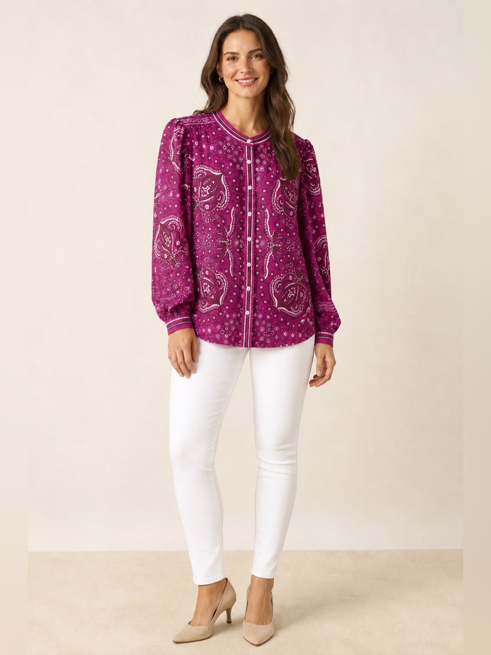 Hale Bob Elizaveta Twill Top in Pink Medium NWT